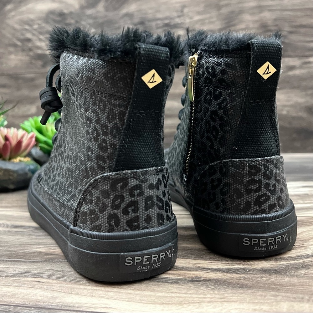 NIB Sperry Crest Vibe Canvas High Top Sneaker Black Animal Print Textile - Picture 8 of 13